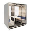 Hush Meet Office Pod White Carcass Cream and Blue Fabric left view HUS-BX008