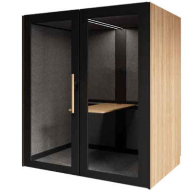 MiiBox 2 Person Meeting Booth Lux in Black with Oak Slats